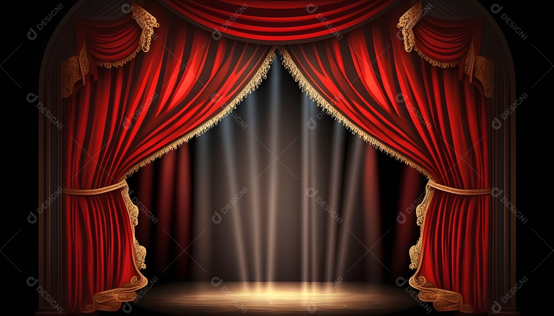 Palco De Teatro Mágico Show Com Cortinas Vermelhas
