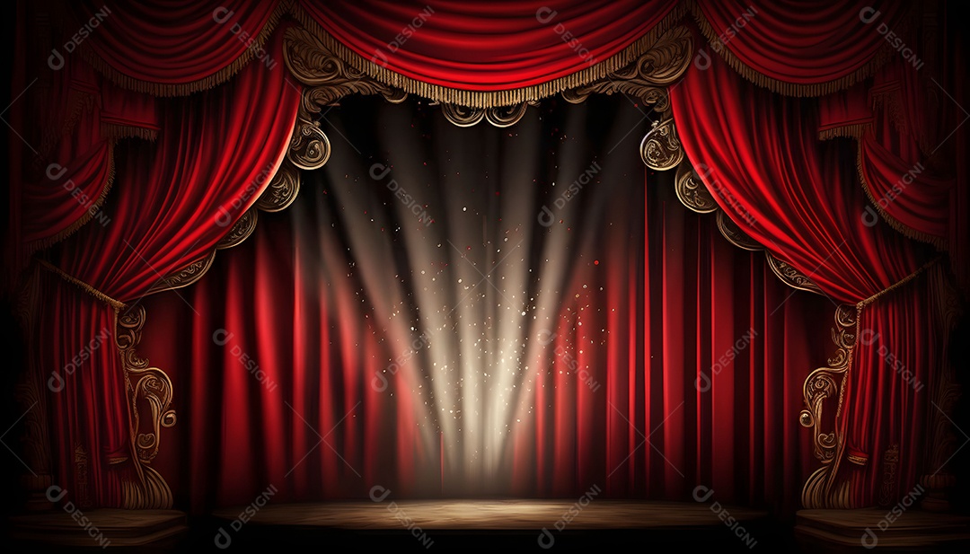 Palco De Teatro Mágico Show Com Cortinas Vermelhas