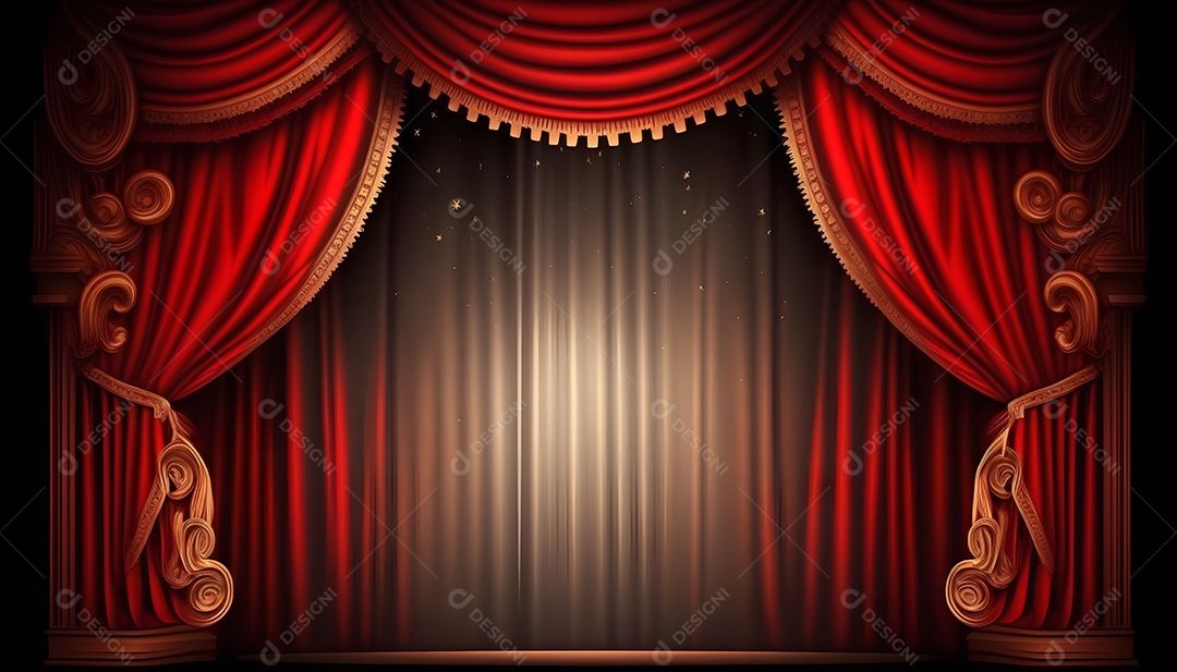 Palco De Teatro Mágico Show Com Cortinas Vermelhas