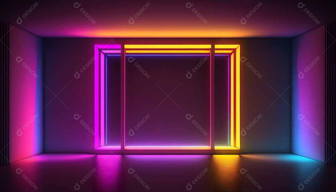 Apresentação De Cenario Com Espaço Vazio e Luzes Neon Coloridas