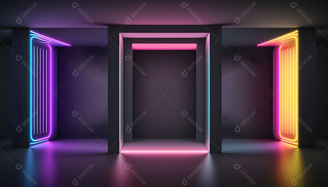 Apresentação De Cenario Com Espaço Vazio e Luzes Neon Coloridas