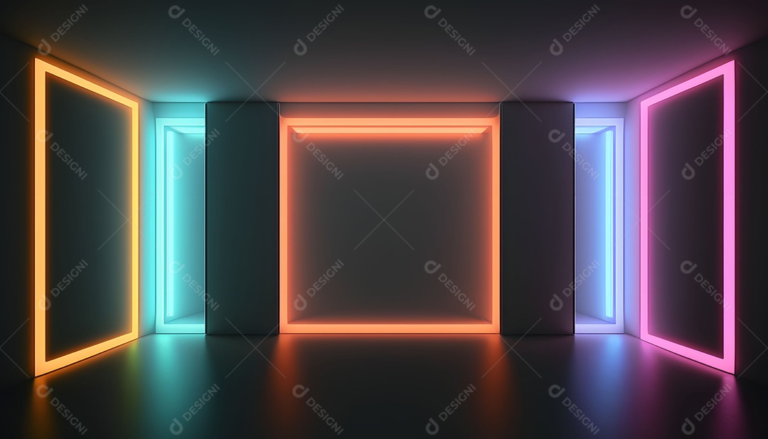 Cenário De Espaço Vazio Com Luzes Neon Coloridas