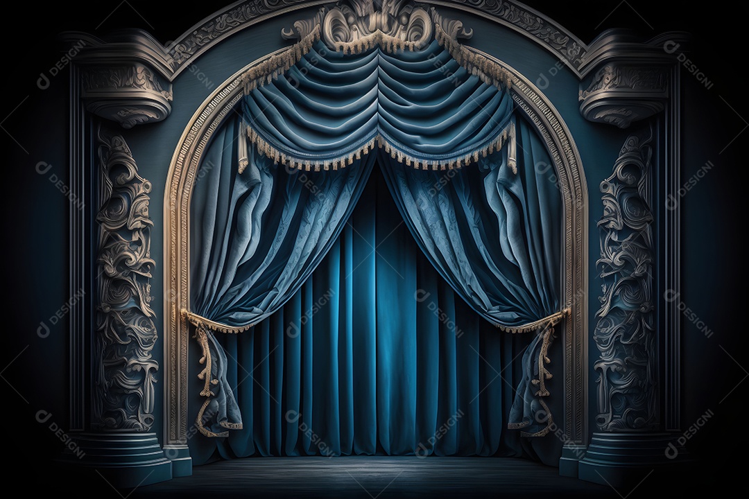 Foto Profissional Cenário De Palco Com Cortinas Azuis