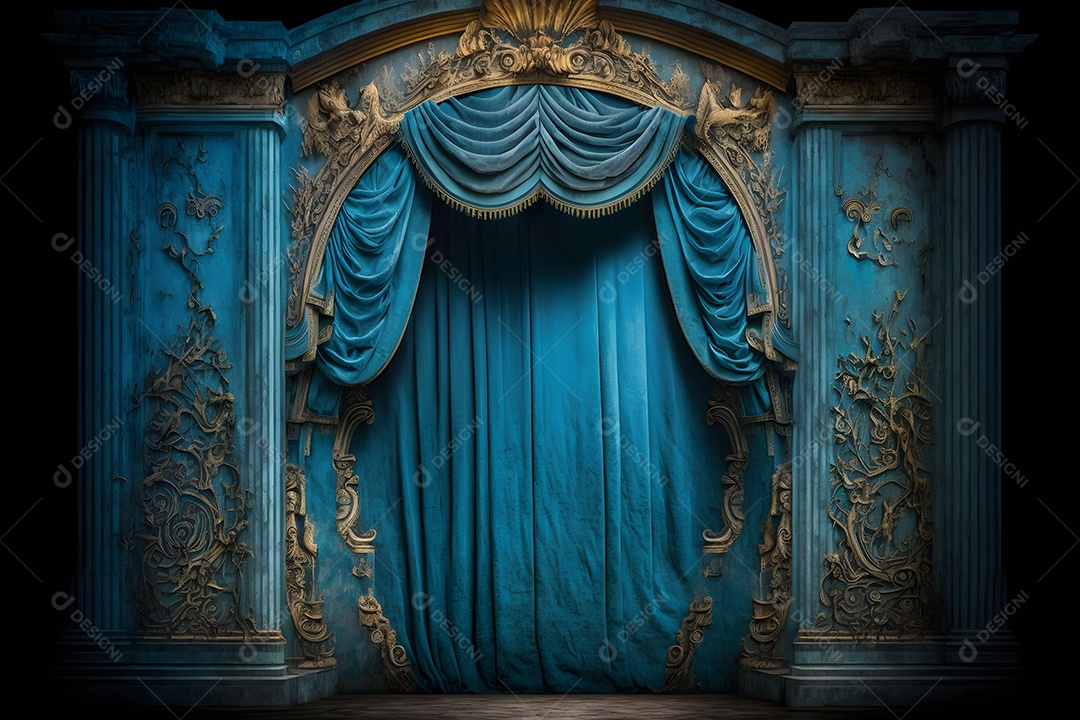 Foto Profissional Cenário De Palco Com Cortinas Azuis