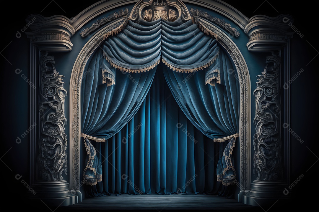 Foto Profissional De Palco Com Cortinas Azuis