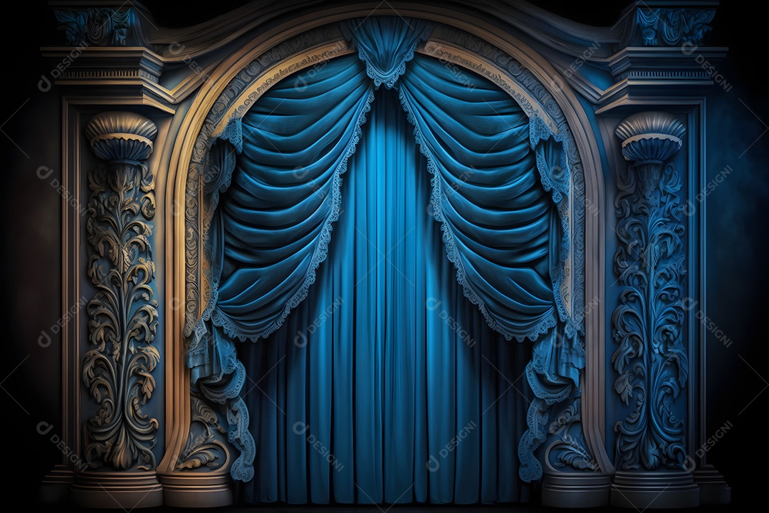 Foto Profissional De Palco Com Cortinas Azuis