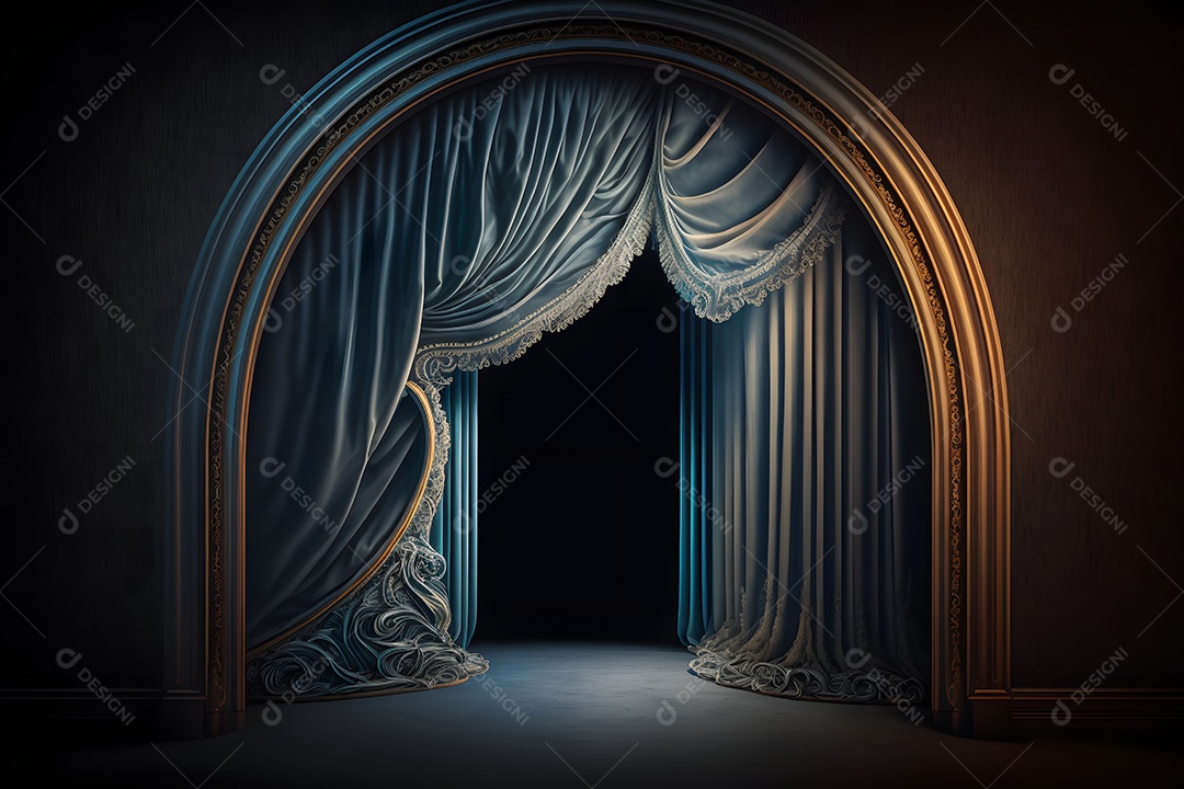 Foto Profissional De Palco Com Cortinas Azuis