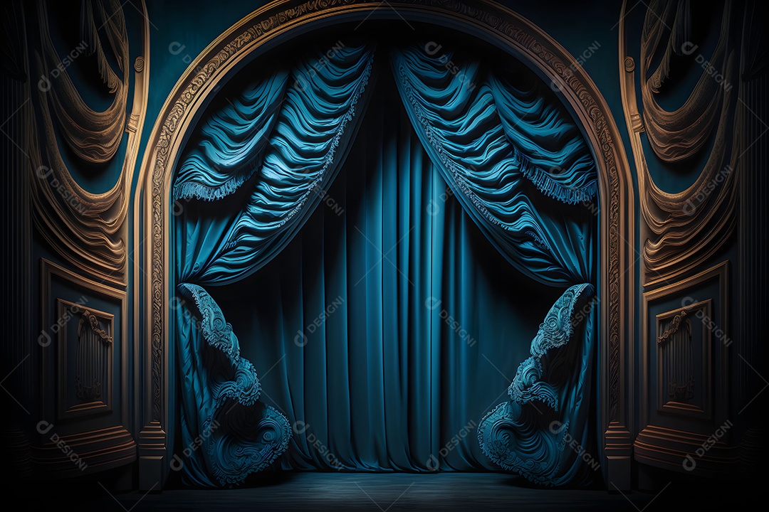 Foto Profissional De Palco Com Cortinas Azuis