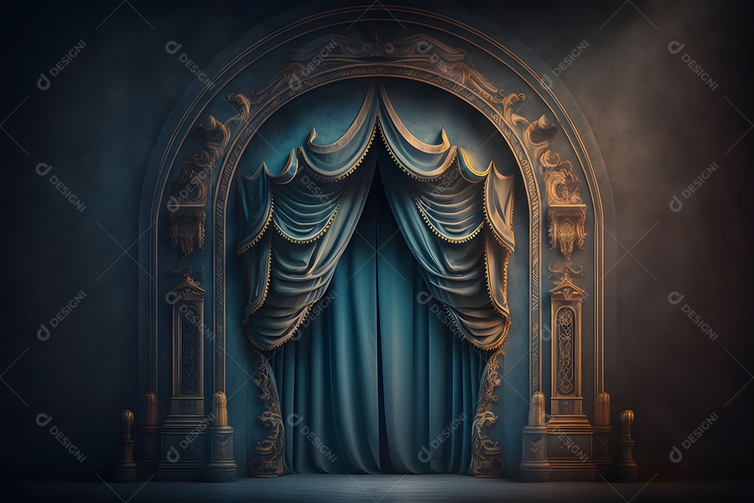 Foto Profissional De Palco Com Cortinas Azuis