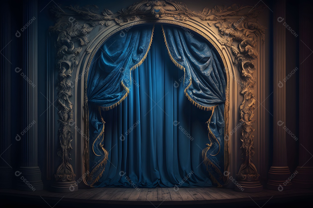 Foto Profissional De Palco Com Cortinas Azuis