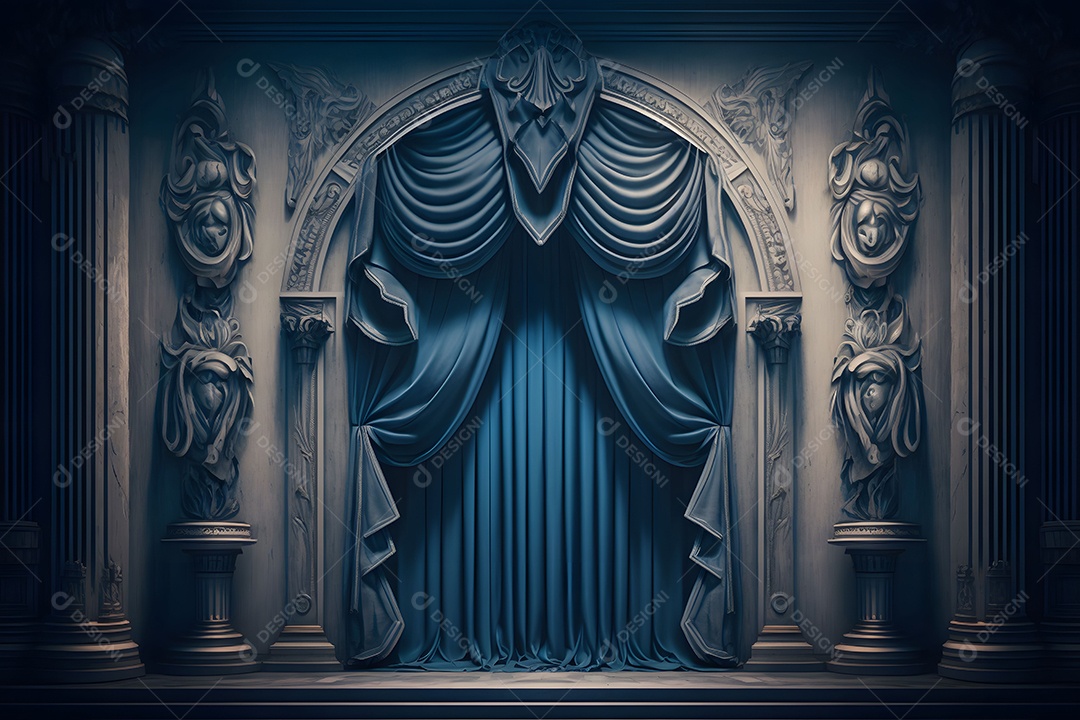 Foto Profissional De Palco Com Cortinas Azuis