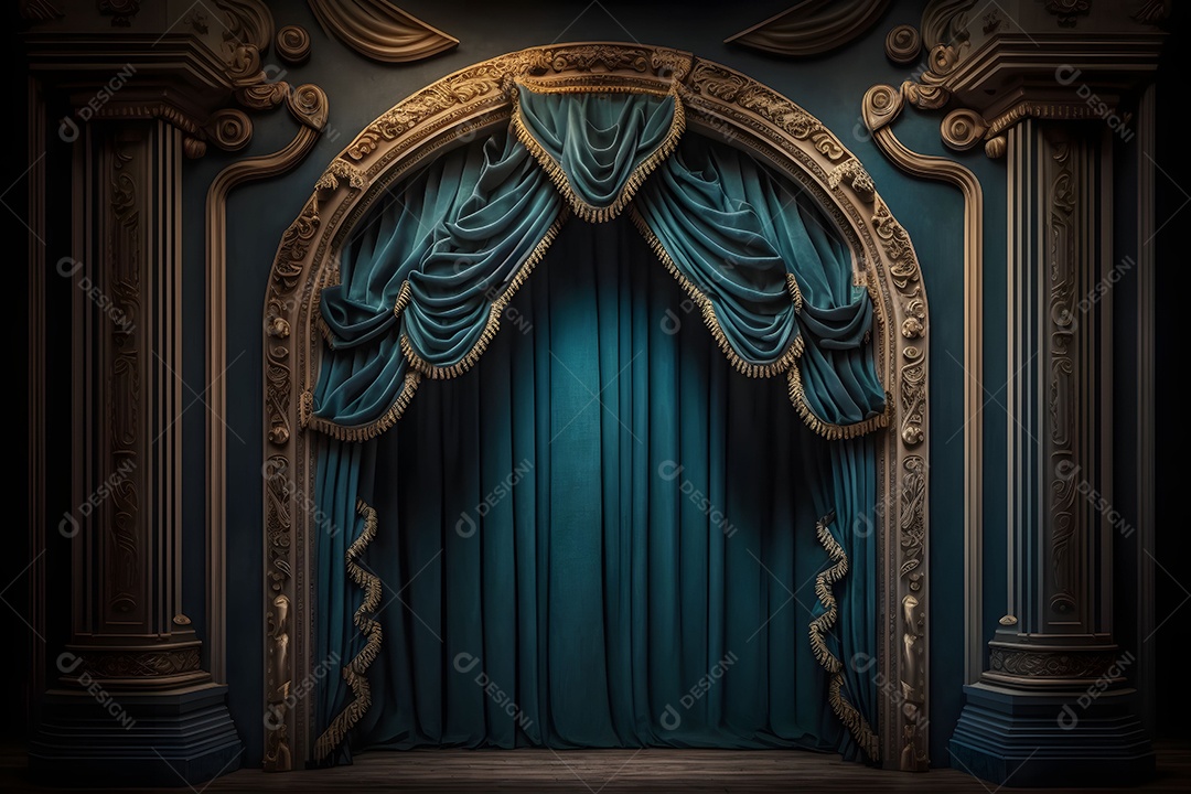 Foto Profissional De Palco Com Cortinas Azuis