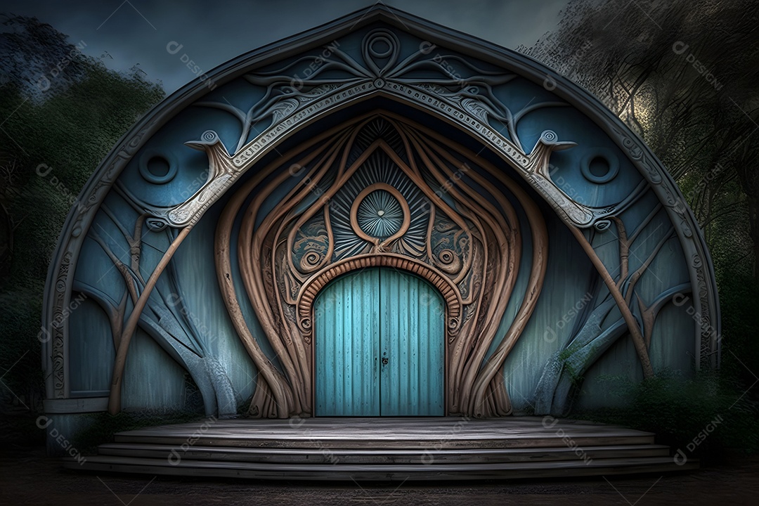 Foto Profissional De Palco De Madeira Azul Imagem Inteligência Artificial