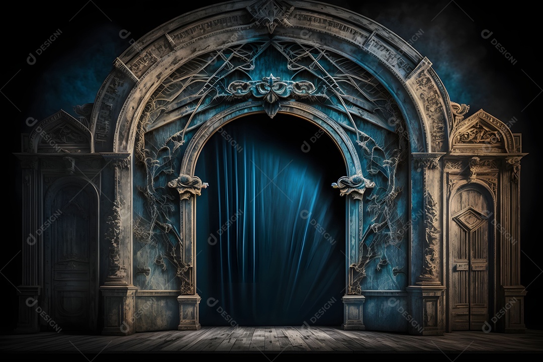 Foto Profissional De Palco De Madeira Azul Imagem Inteligência Artificial