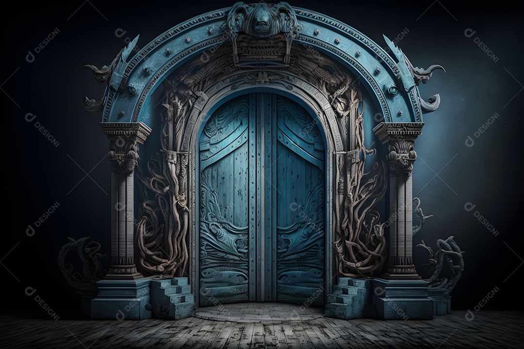 Foto Profissional De Palco De Madeira Azul Imagem Inteligência Artificial