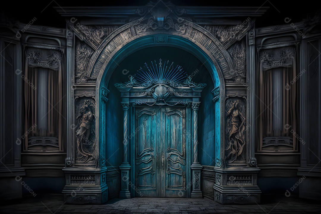 Foto Profissional De Palco De Madeira Azul Imagem Inteligência Artificial