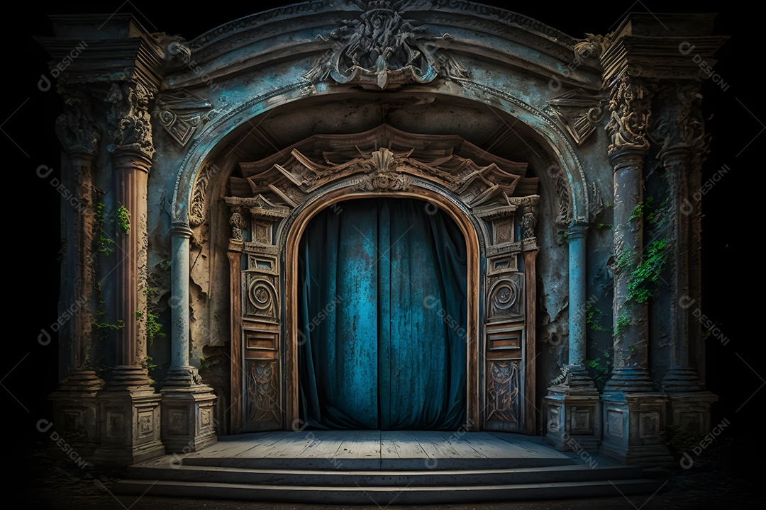 Foto Profissional De Palco De Madeira Azul Imagem Inteligência Artificial