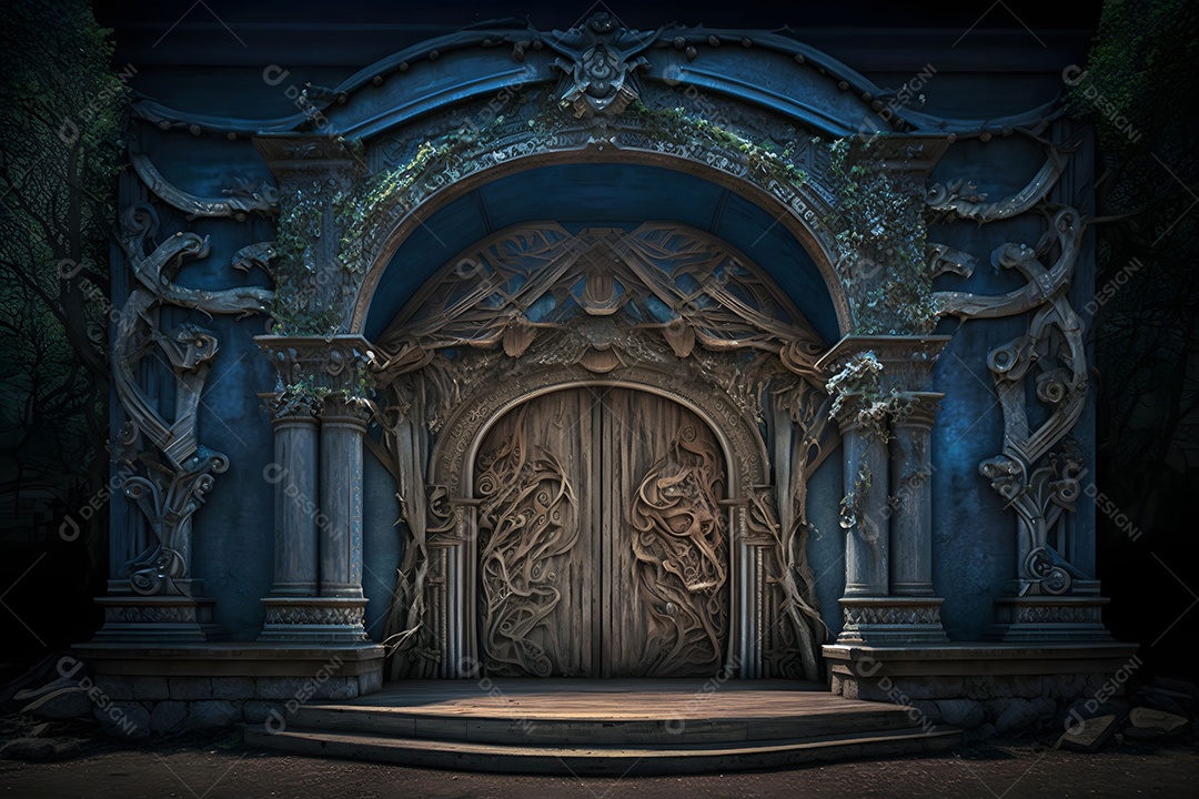 Foto Profissional De Palco De Madeira Azul Imagem Inteligência Artificial