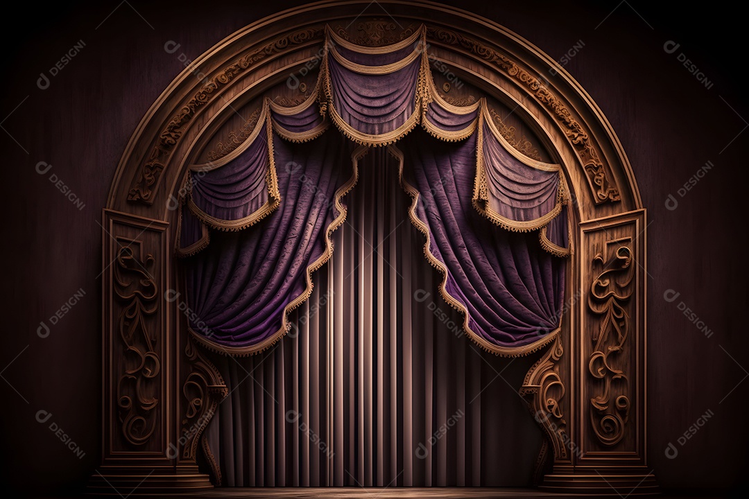 Foto Profissional De Palco De Madeira Com Cortinas Roxas
