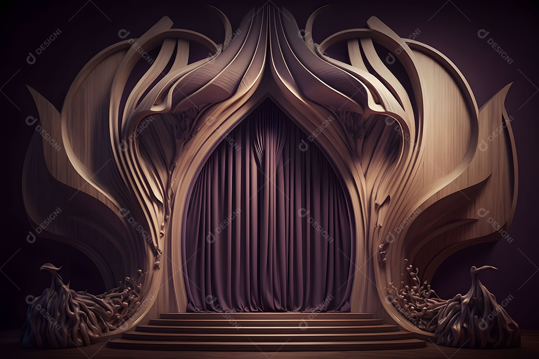 Foto Profissional De Palco De Madeira Com Cortinas Roxas