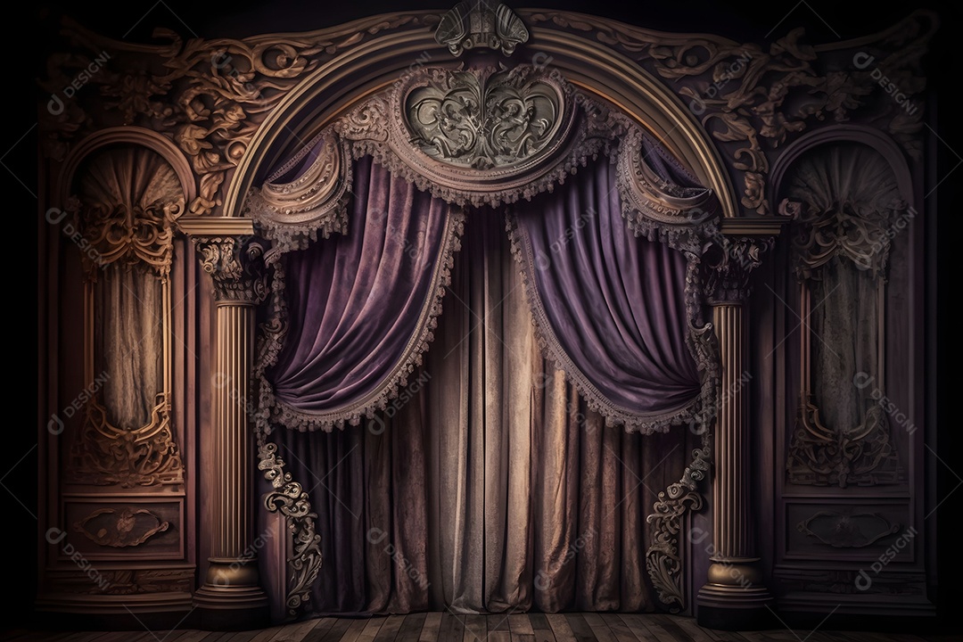 Foto Profissional De Palco De Madeira Com Cortinas Roxas
