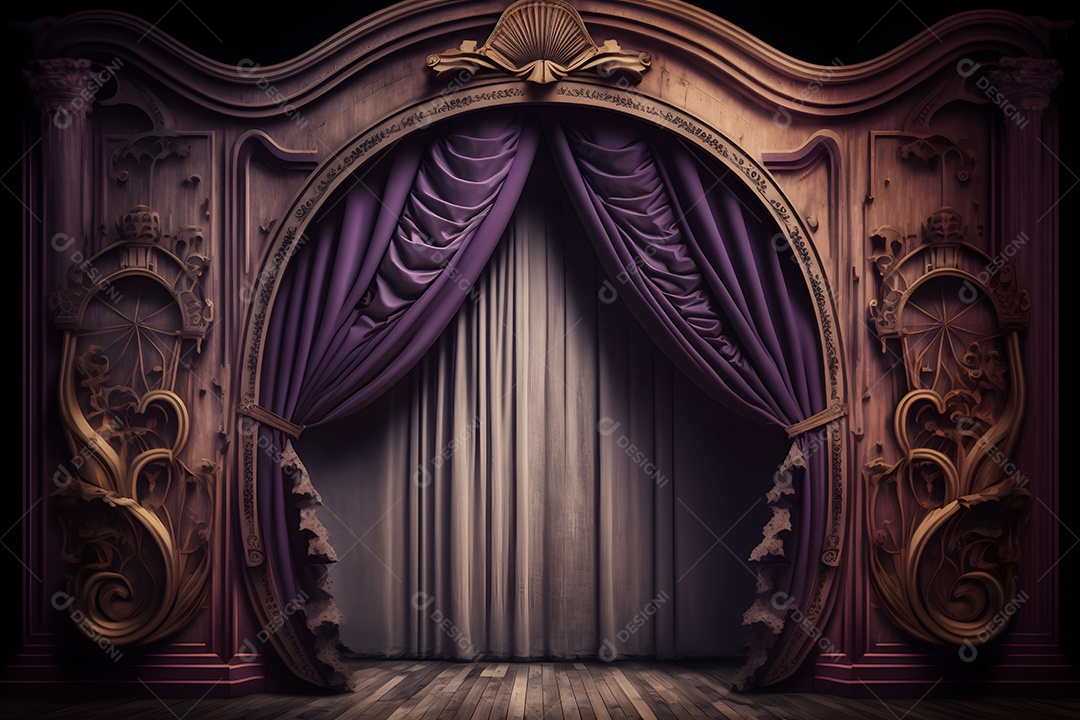 Foto Profissional De Palco De Madeira Com Cortinas Roxas