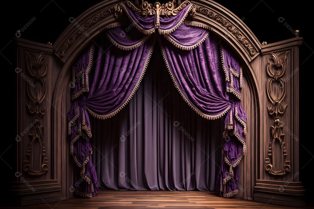 Foto De Palco De Madeira Com Cortinas Roxas