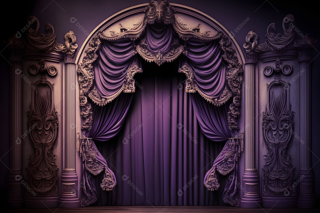 Foto De Palco De Madeira Com Cortinas Roxas