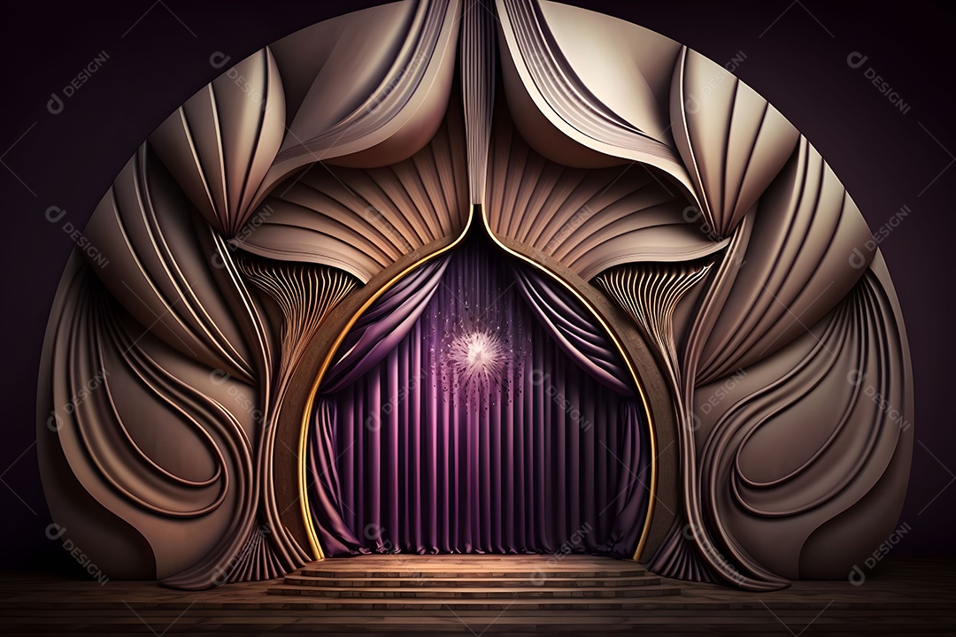 Foto De Palco De Madeira Com Cortinas Roxas