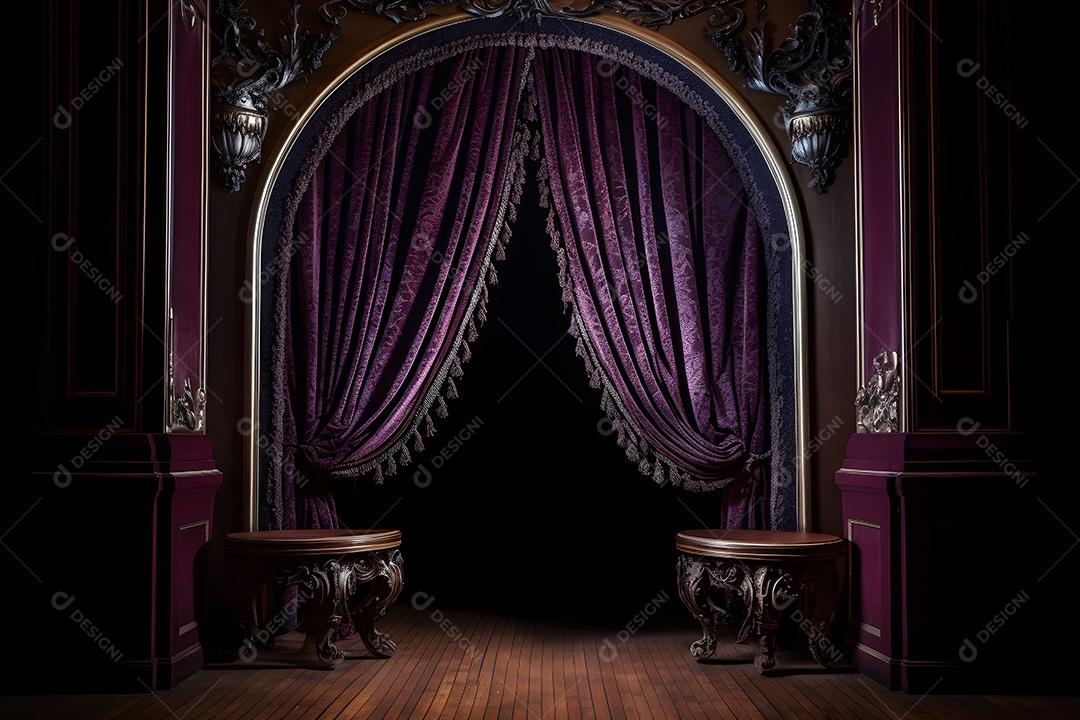 Foto De Palco De Madeira Com Cortinas Roxas