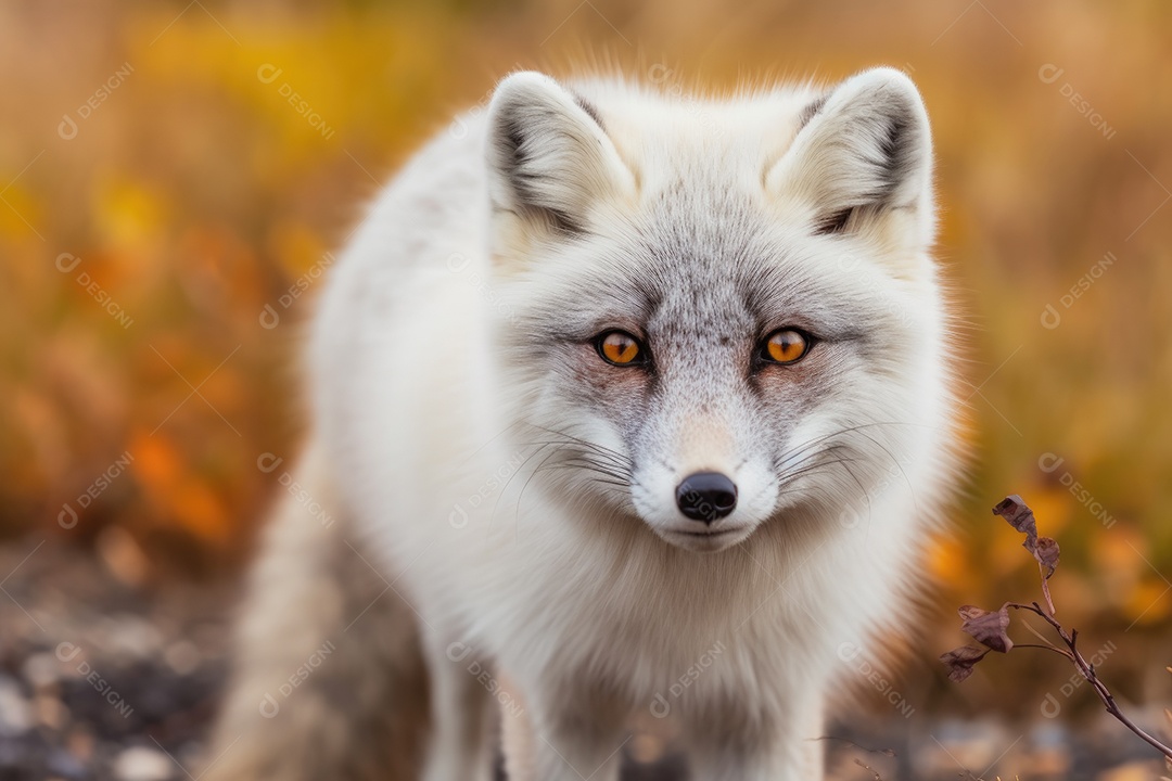 Linda raposa do Ártico olhando para a câmera