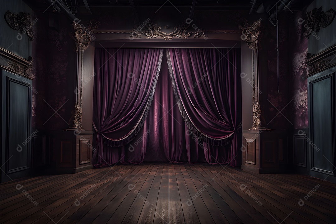 Foto De Palco De Madeira Com Cortinas Roxas