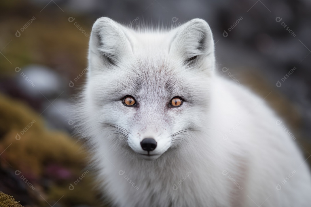 Linda raposa do Ártico olhando para a câmera