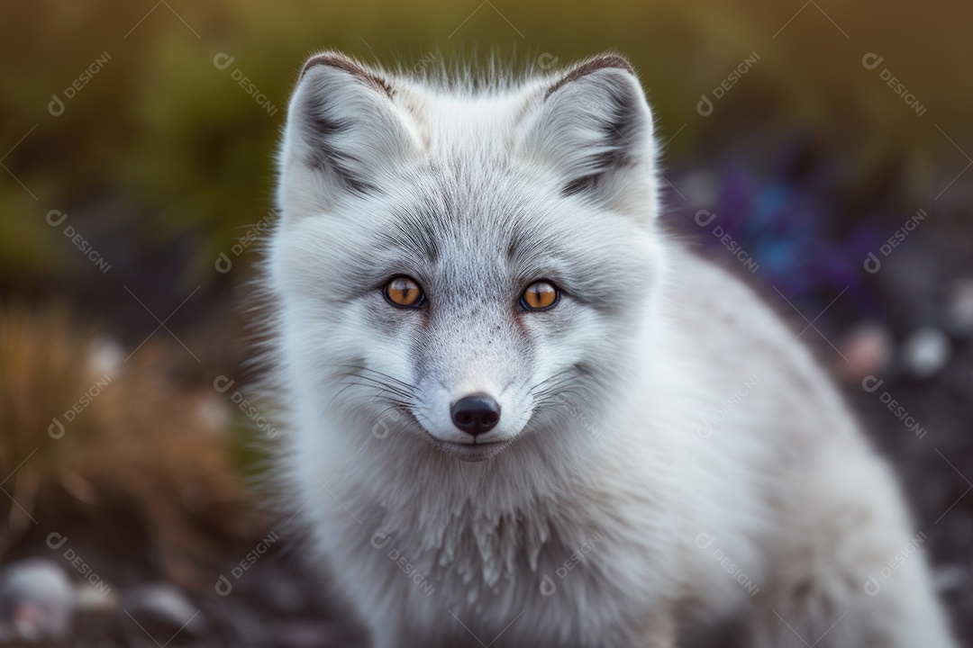 Linda raposa do Ártico olhando para a câmera