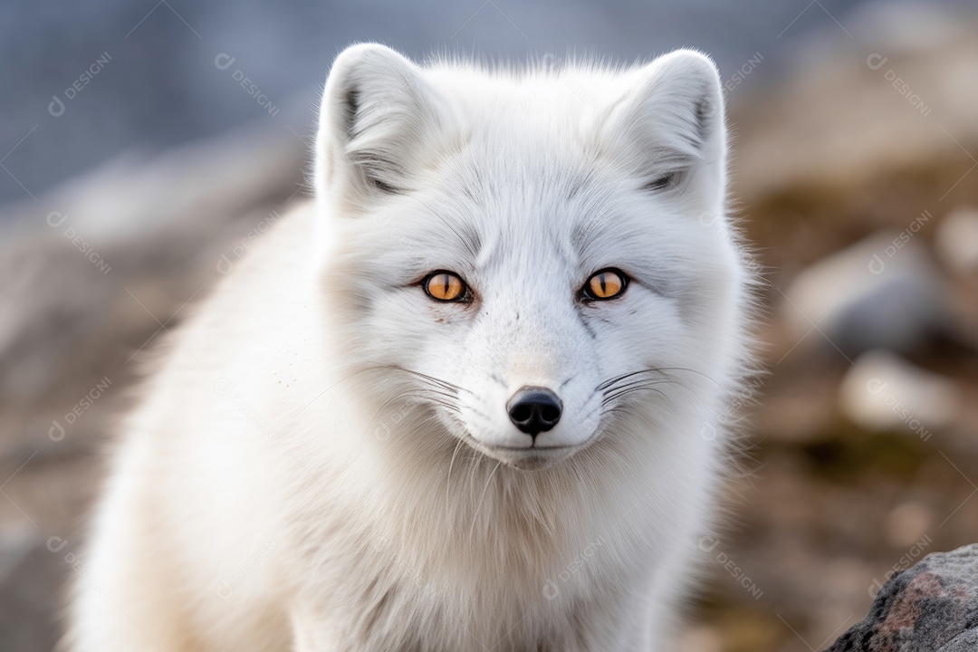 Linda raposa do Ártico olhando para a câmera