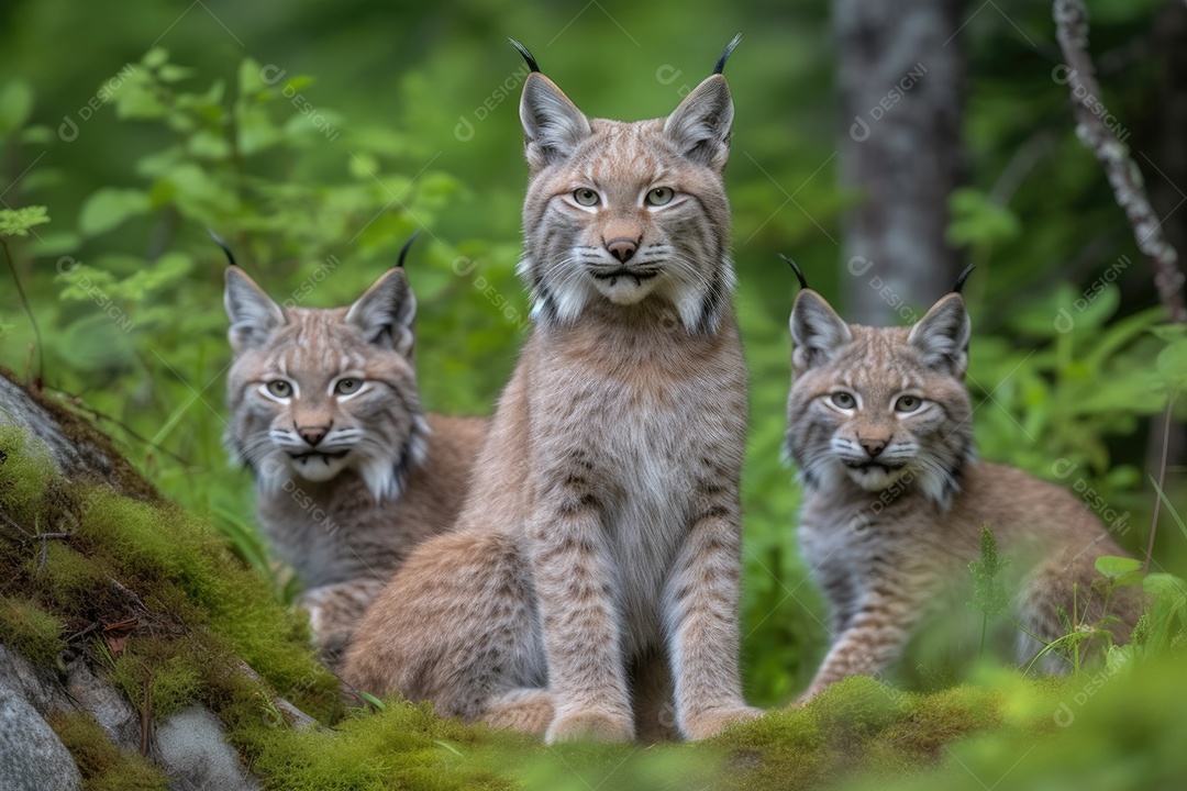 Linces irritados com as orelhas para trás e mostrando os dentes olhando para a câmera