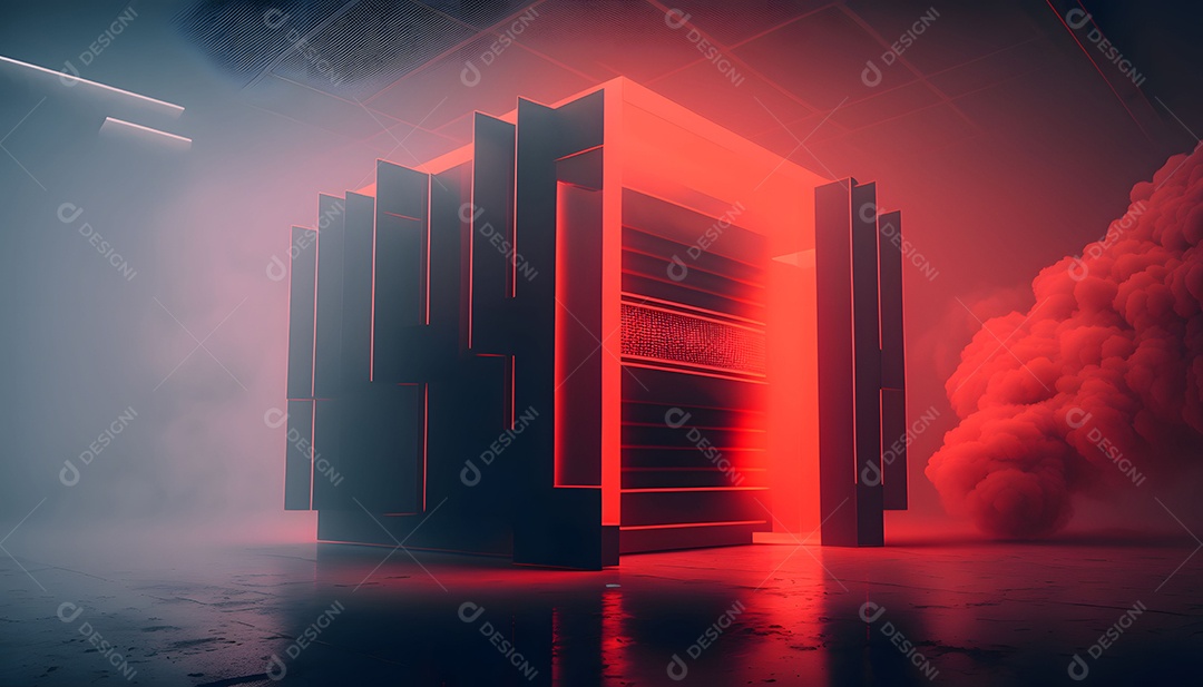 Cenário De Ficção Científica Com Fumaça Futurista Névoa e Luz A Laser Vermelha