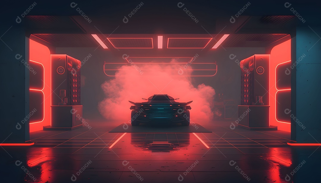 Cenário De Ficção Científica Com Fumaça Futurista Névoa e Luz A Laser