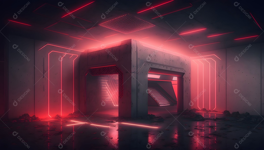 Cenário De Ficção Científica Com Fumaça Futurista Névoa e Luz A Laser