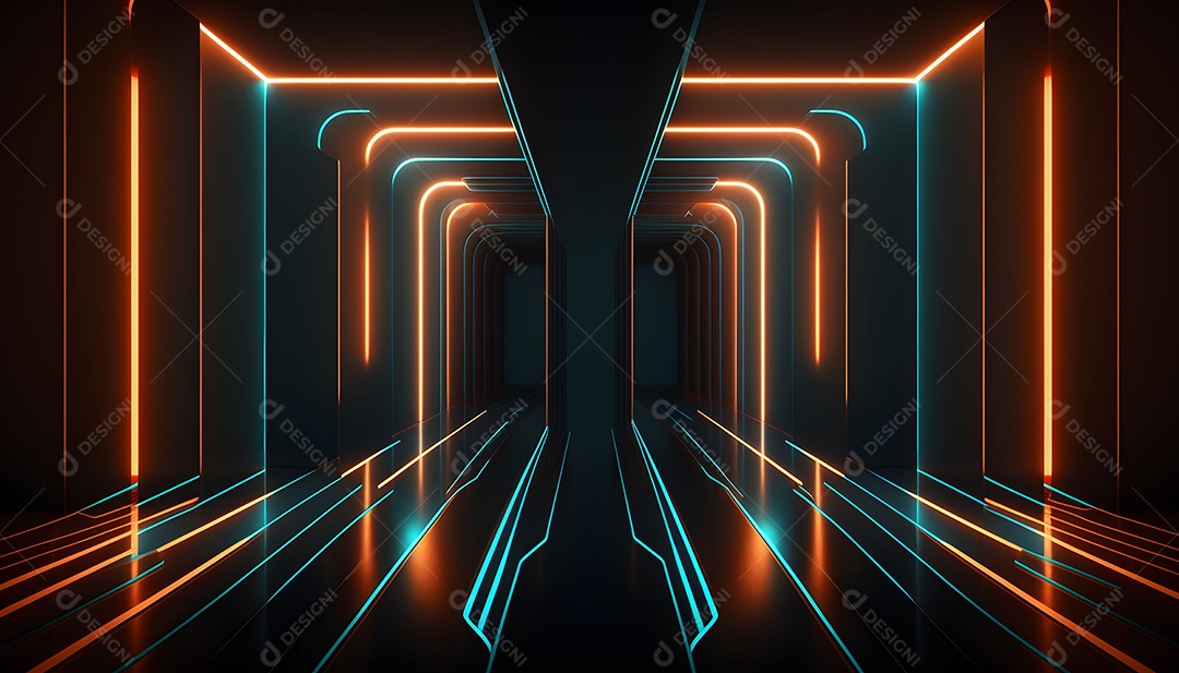 Cenário Com Linhas De Ondas Brilhantes De Neon Em Um Escuro Background