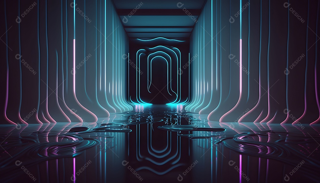 Cenário Com Linhas De Ondas Brilhantes De Neon Em Um Escuro Background