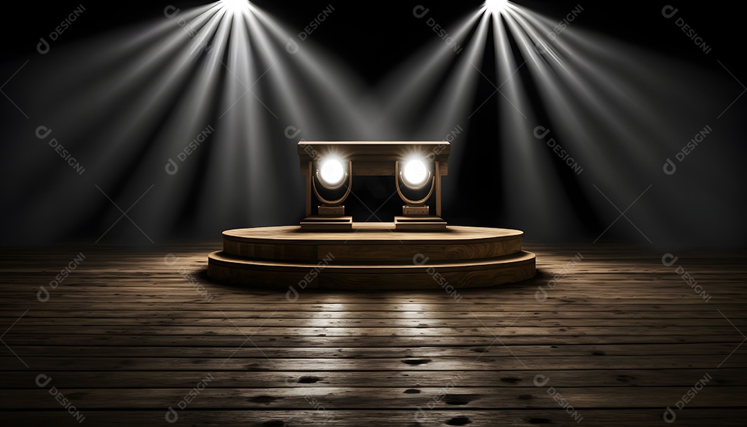 Palco Vazio De Madeira Com Holofotes Iluminando O Local