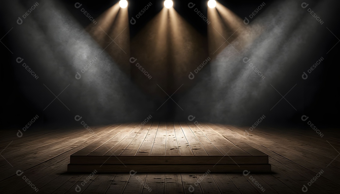 Palco Vazio De Madeira Com Holofotes Iluminando O Local