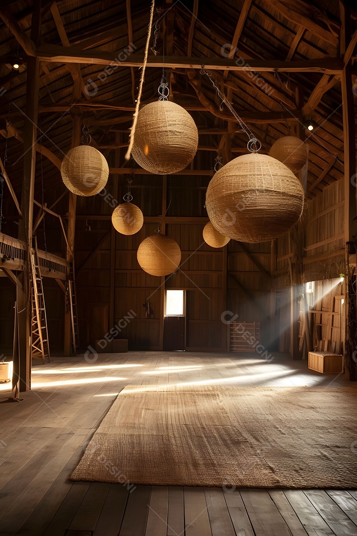 Cenário De Palco No Celeiro Com Lâmpadas Penduradas