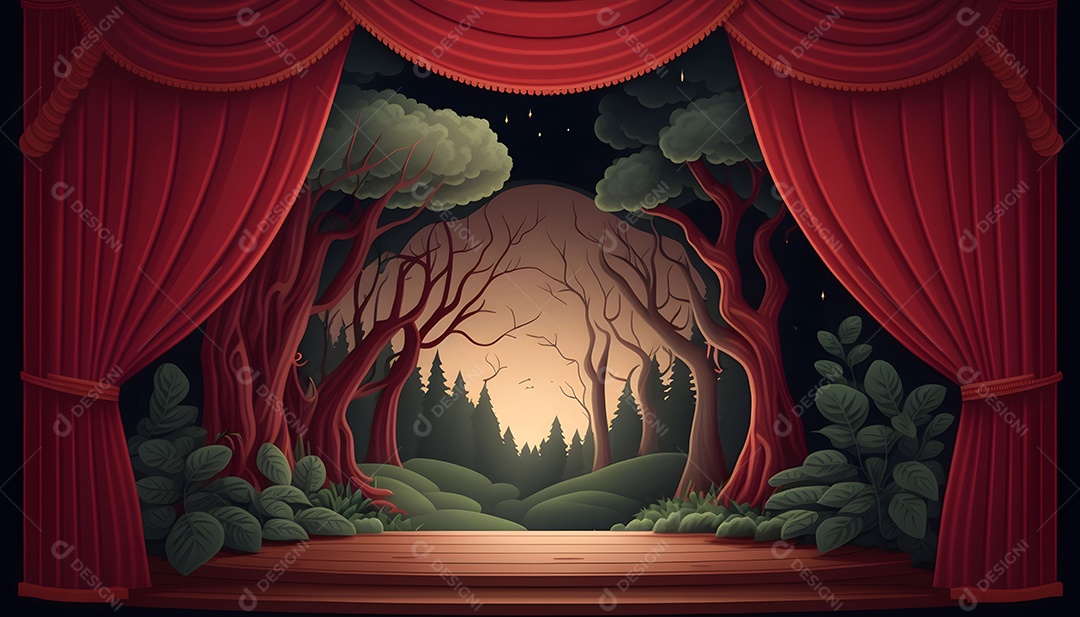 Palco De Teatro Com Cortinas Vermelhas E Local