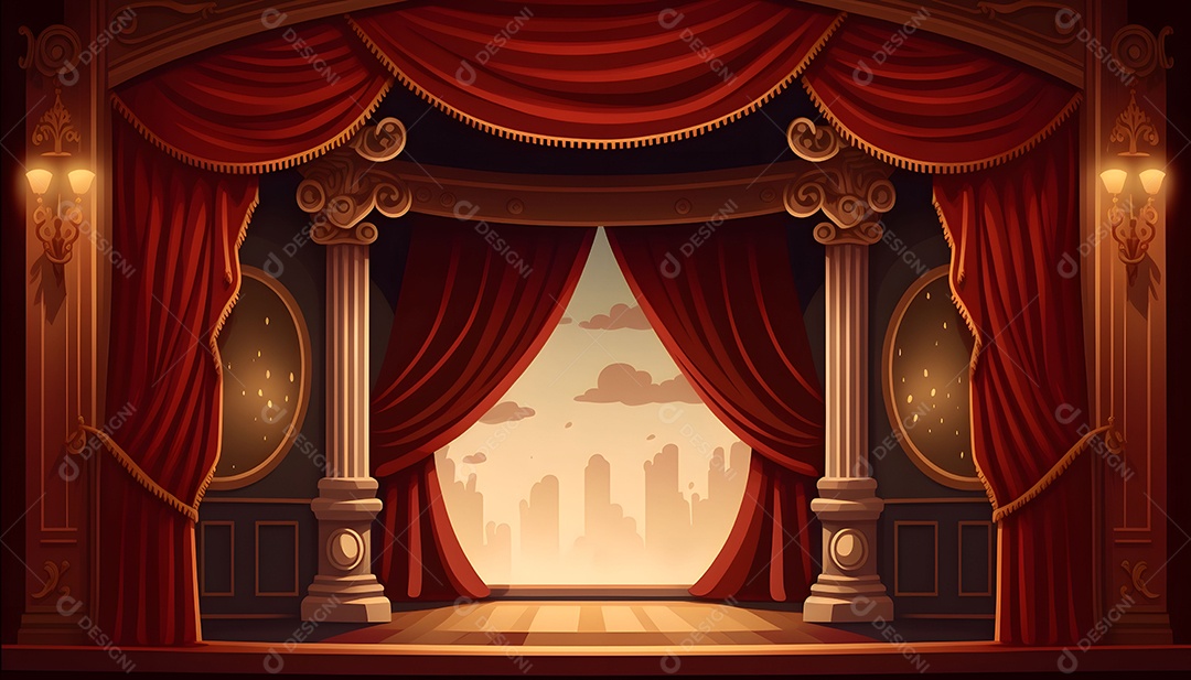 Palco De Teatro Com Cortinas Vermelhas E Local