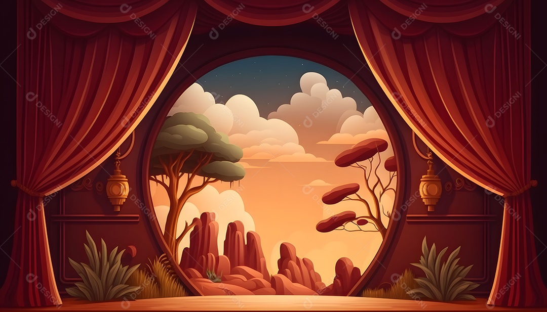 Palco De Teatro Com Cortinas Vermelhas E Local