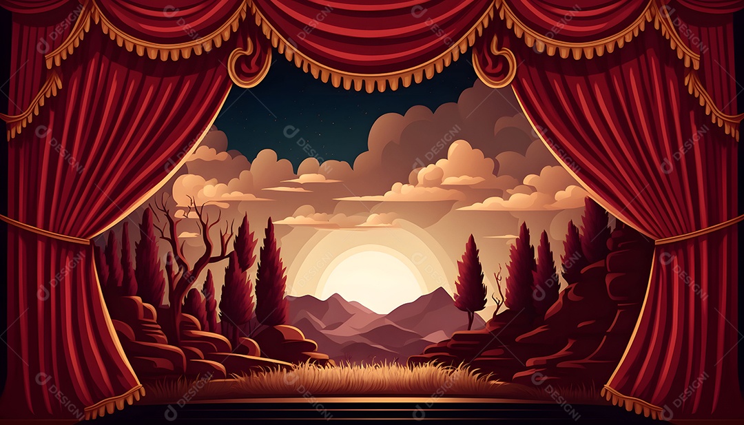 Palco De Teatro Com Cortinas Vermelhas E Local
