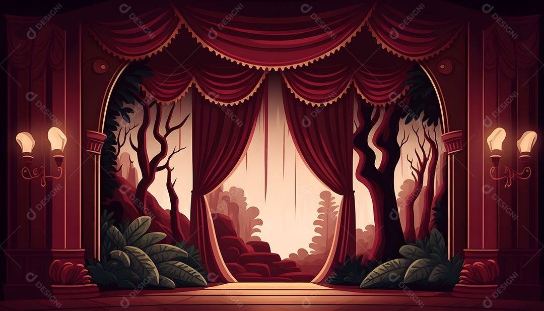 Palco De Teatro Com Cortinas Vermelhas E Local
