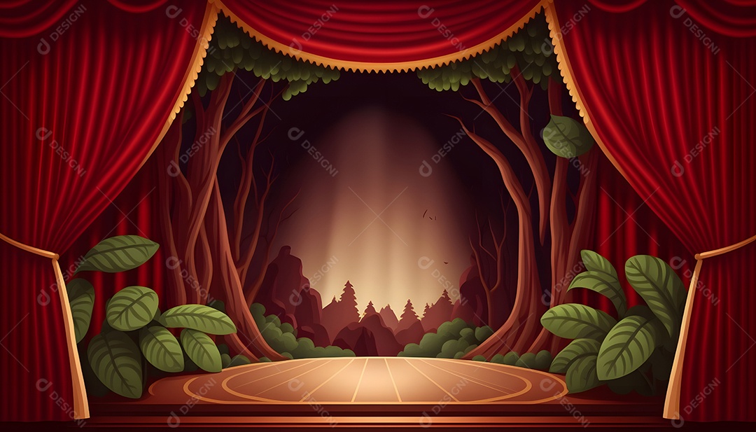 Palco De Teatro Com Cortinas Vermelhas E Local